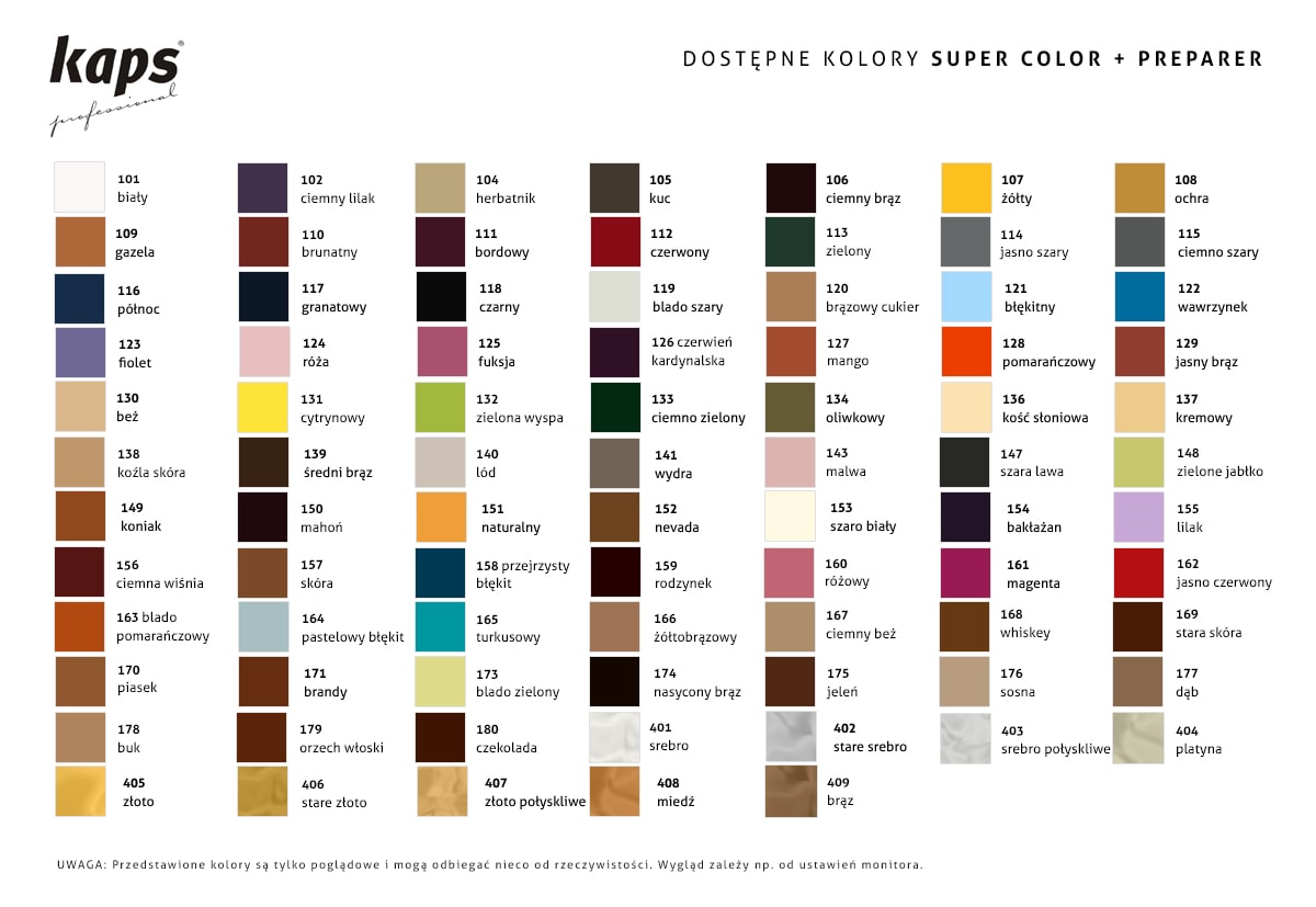 Super kolor Preparer Kaps - paleta kolorów